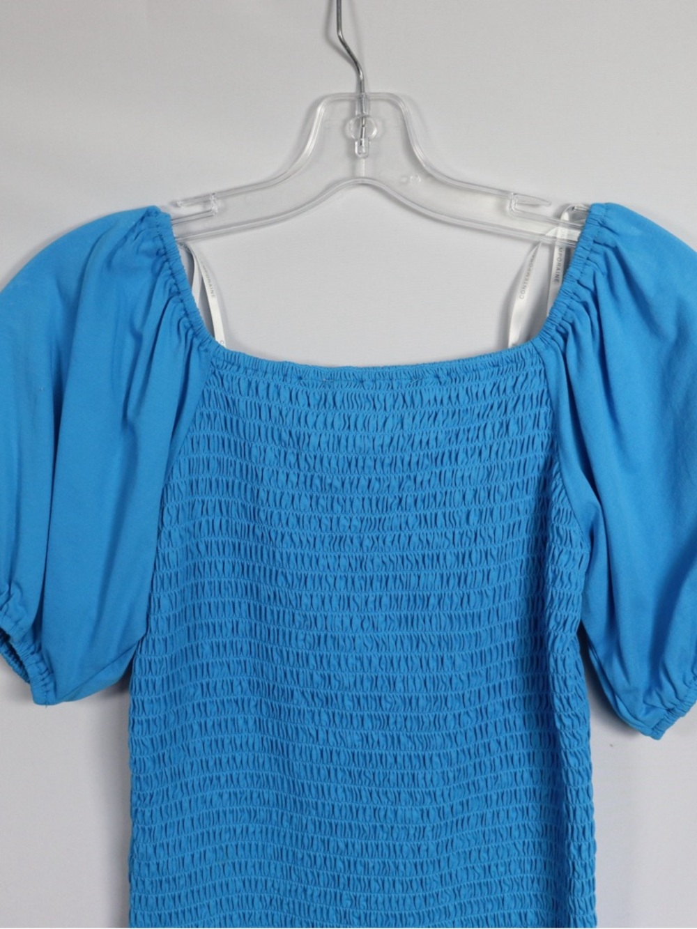 Contemporaine Smocked Puff Sleeve Top Blue Size Small NWT - Picture 8 of 9
